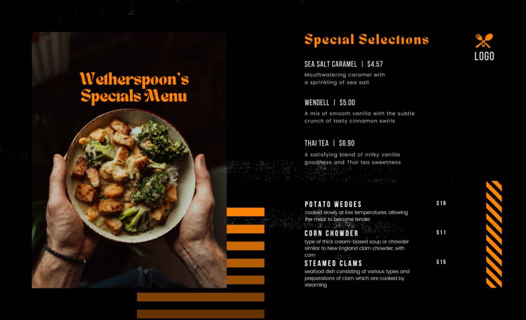 Wetherspoon's Specials Menu 
