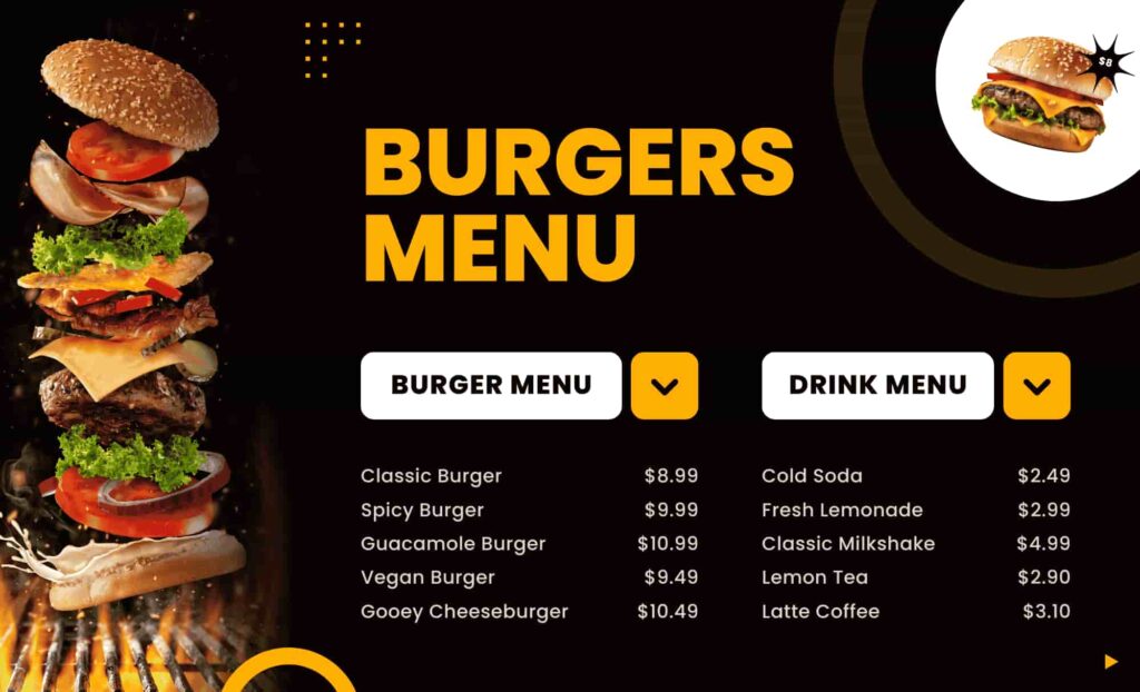 Wetherspoon Burgers Menu