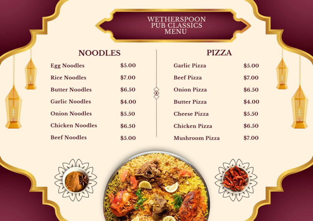 Pub Classics Menu